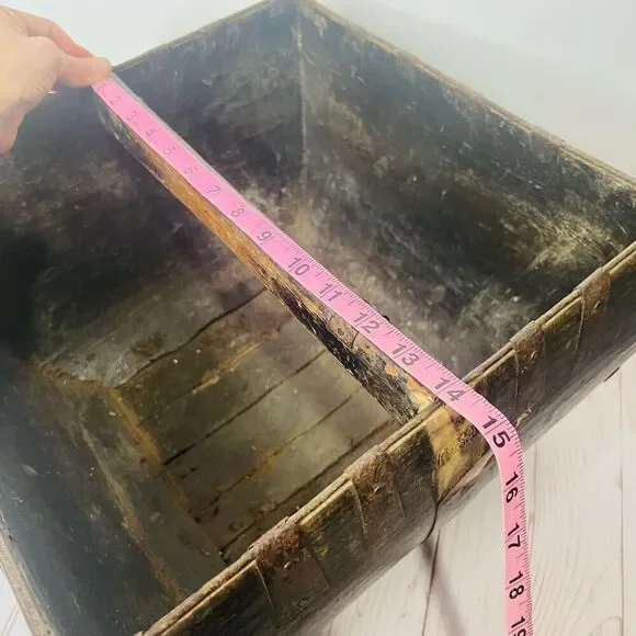 Antique Chinese Rice Grain Harvest Basket Bucket Scoop Measure Wood Baskets & Bins